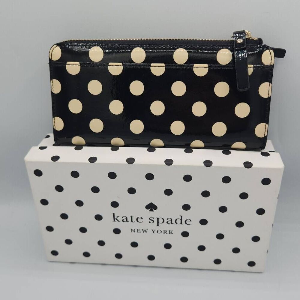 Kate Spade charming dot black and cream zip around wallet with gift box - Picture 2 of 9